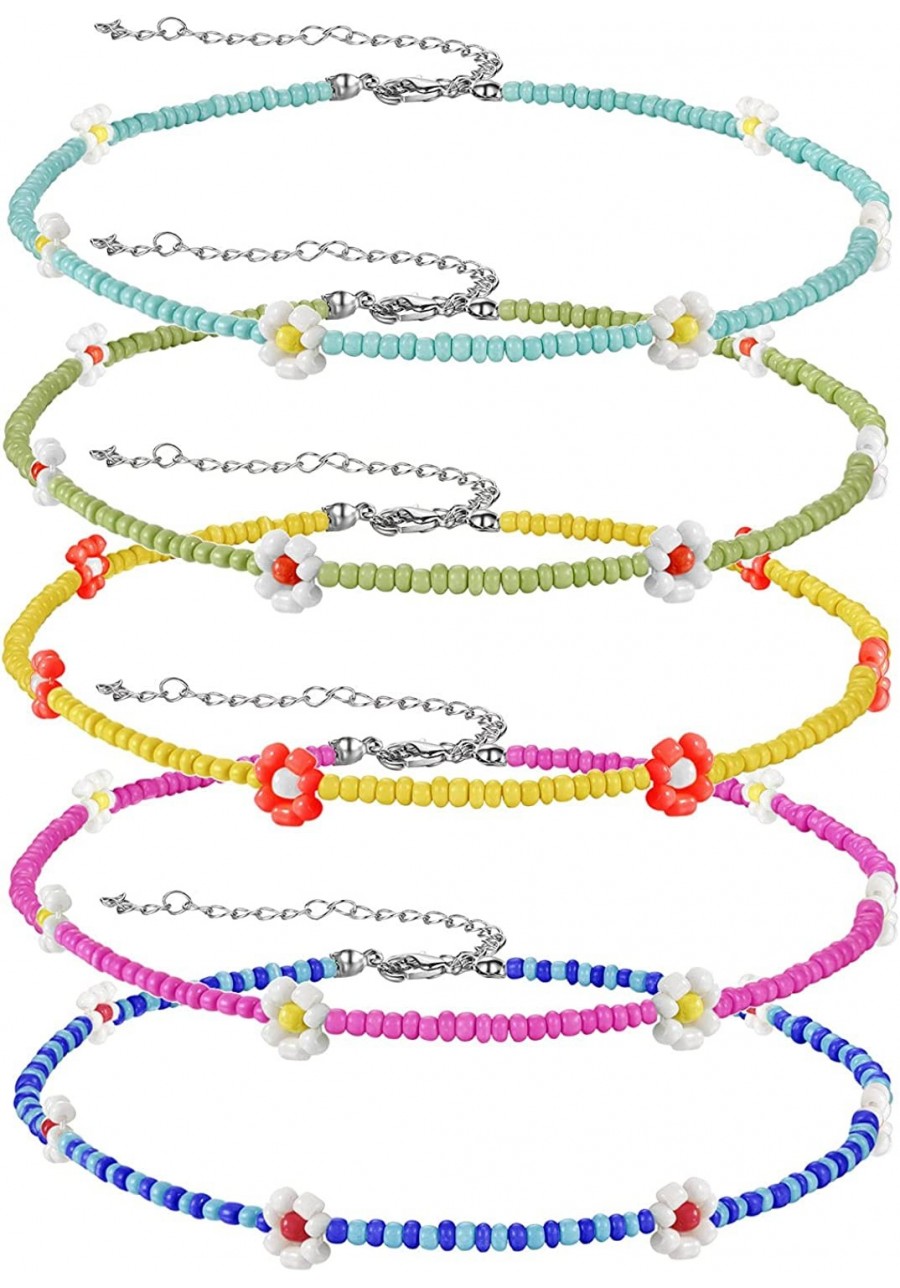 5Pcs Beaded Flower Boho Colorful Vsco Beach Choker Necklace Set for Women Girl $16.99 Chokers