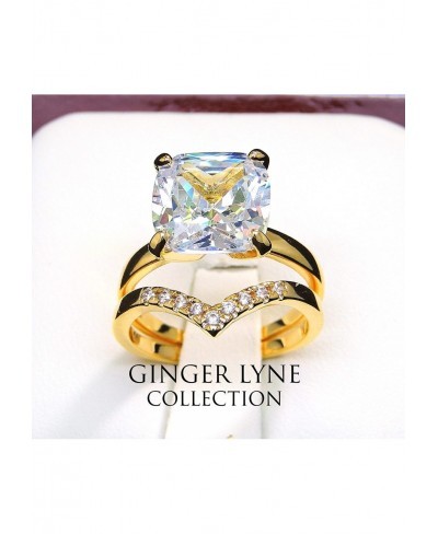 Arlyn 4.9 Carat Cushion Cut CZ Gold Tone Wedding Ring Bridal Band Set- Ginger Lyne Collection $18.70 Bridal Sets