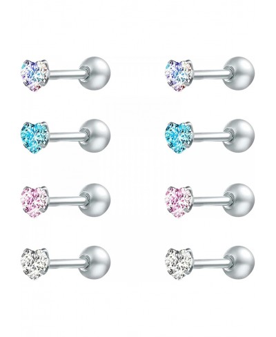 4 Pairs Shiny Cubic Zirconia Surgical Steel Stud Earrings Tragus Helix Conch Piercing Cartilage Sets $10.86 Stud