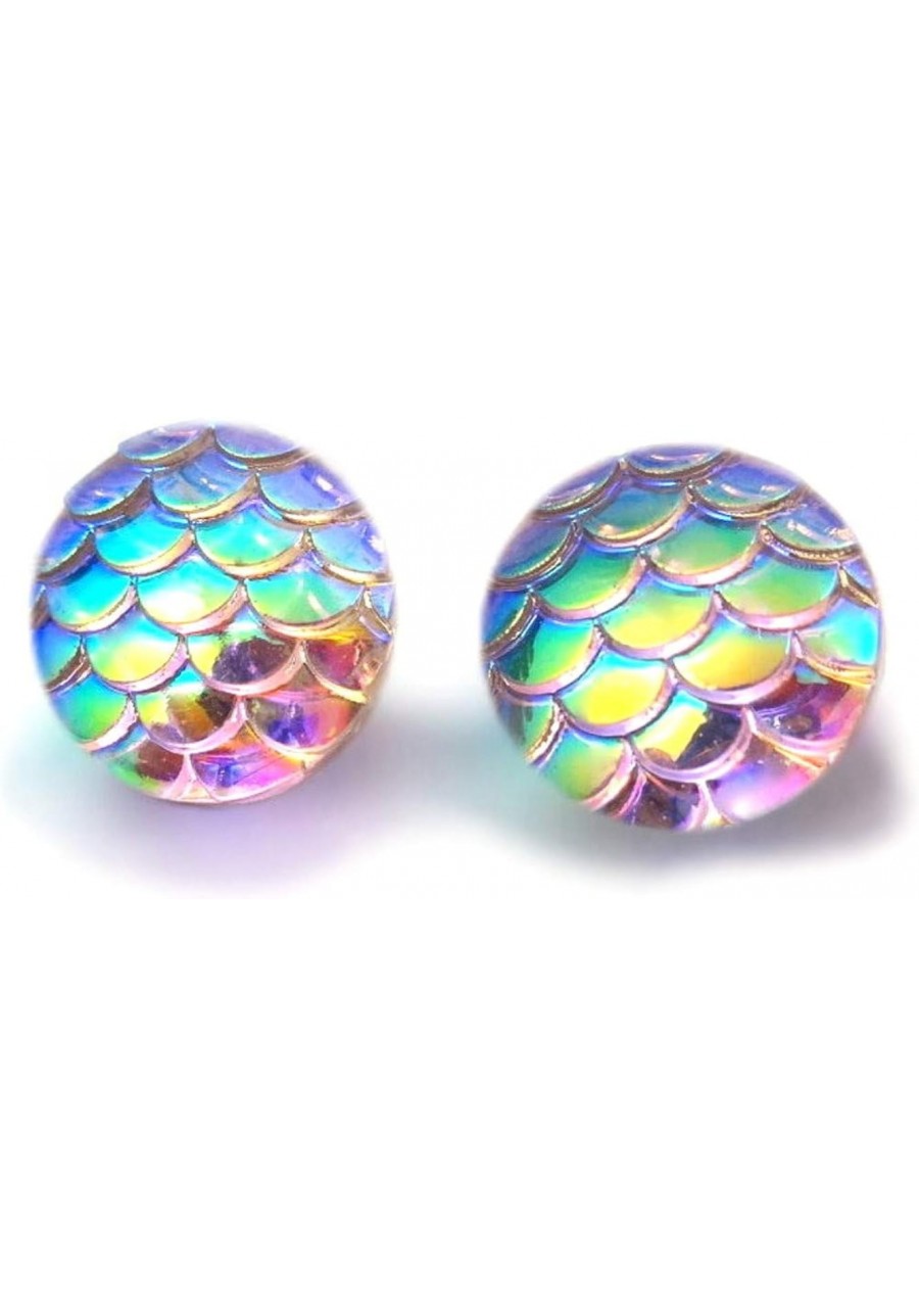 Rainbow Color Changing Iridescent Mermaid Dragon Scale Stud Earrings Stainless Steel or Titanium Posts $12.39 Stud