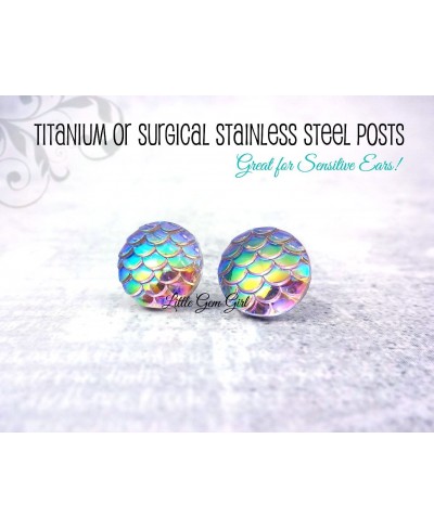 Rainbow Color Changing Iridescent Mermaid Dragon Scale Stud Earrings Stainless Steel or Titanium Posts $12.39 Stud