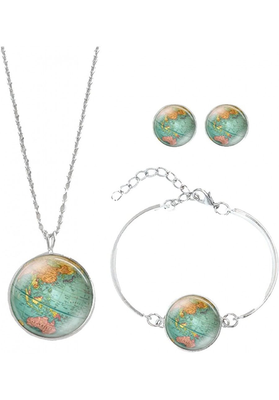 Retro Personalized World Map Necklace Bracelet Earring Jewelry Globe Signs Circular Tag Pendant Jewelry $10.48 Jewelry Sets