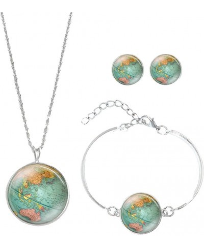 Retro Personalized World Map Necklace Bracelet Earring Jewelry Globe Signs Circular Tag Pendant Jewelry $10.48 Jewelry Sets