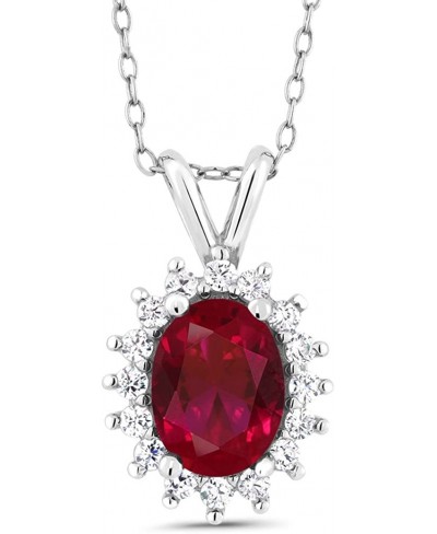925 Sterling Silver Created Ruby Women's Pendant Necklace For Women (1.16 Cttw Oval 8X6MM with 18 Inch Silver Chain) $31.79 P...