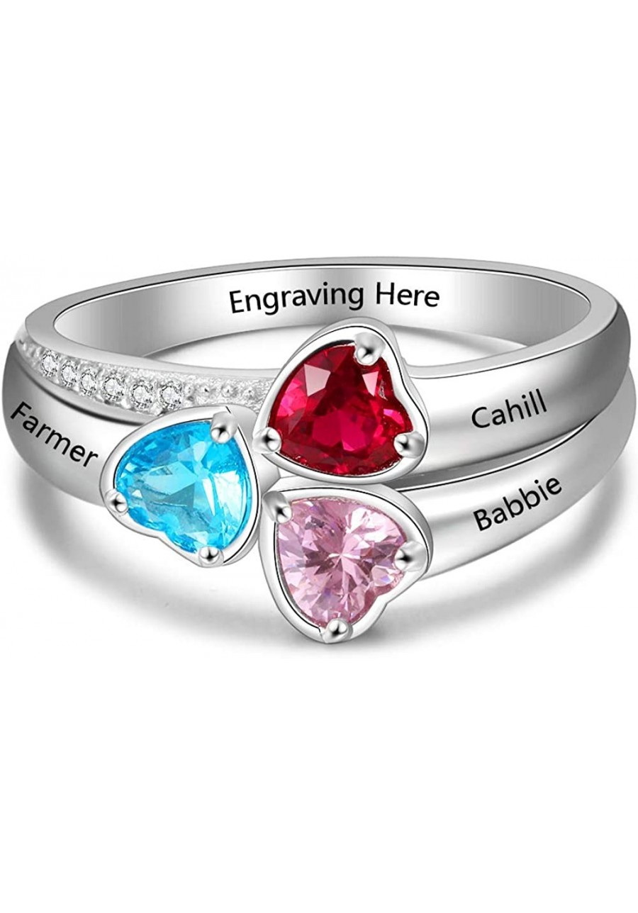 925 Sterling Silver Mother Daughter Rings with 3 Simulated Birthstones Family Promise Jewelry for Grandmother Meaningful Anni...