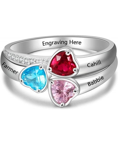 925 Sterling Silver Mother Daughter Rings with 3 Simulated Birthstones Family Promise Jewelry for Grandmother Meaningful Anni...