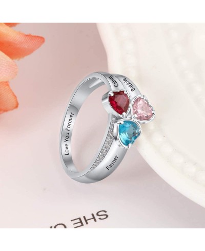 925 Sterling Silver Mother Daughter Rings with 3 Simulated Birthstones Family Promise Jewelry for Grandmother Meaningful Anni...