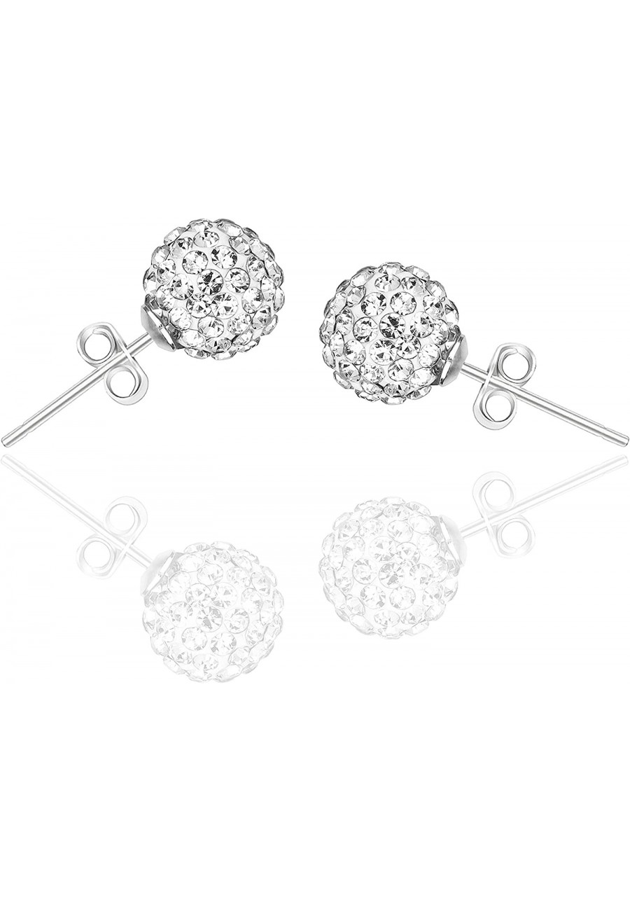 925 Sterling Silver 8mm Pave Crystal Disco ball Earrings Stud Silver for Women Shamballa Inspired $10.03 Stud