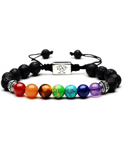 Tree of Life 7 Chakra Lava Rock Stone Braided Rope Bracelet Reiki Healing Balancing Round Beads $9.43 Stretch