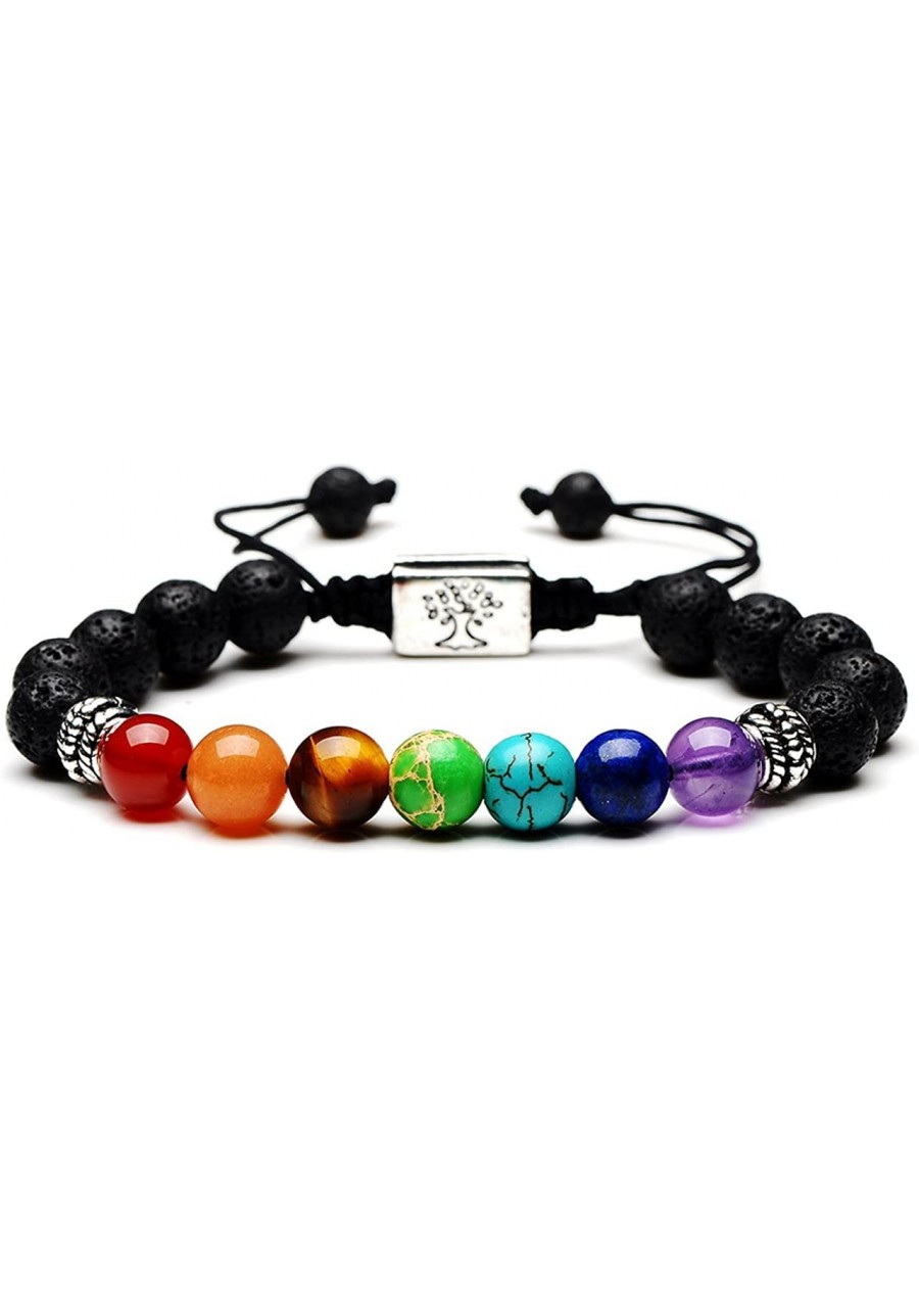 Tree of Life 7 Chakra Lava Rock Stone Braided Rope Bracelet Reiki Healing Balancing Round Beads $9.43 Stretch