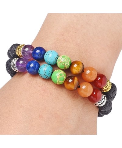 Tree of Life 7 Chakra Lava Rock Stone Braided Rope Bracelet Reiki Healing Balancing Round Beads $9.43 Stretch