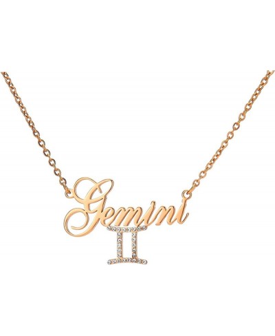 Women 12 Constellation Necklace with Rhinestone Zodiac Signs Rose Gold Gemini May 21-June 20 $18.09 Chains