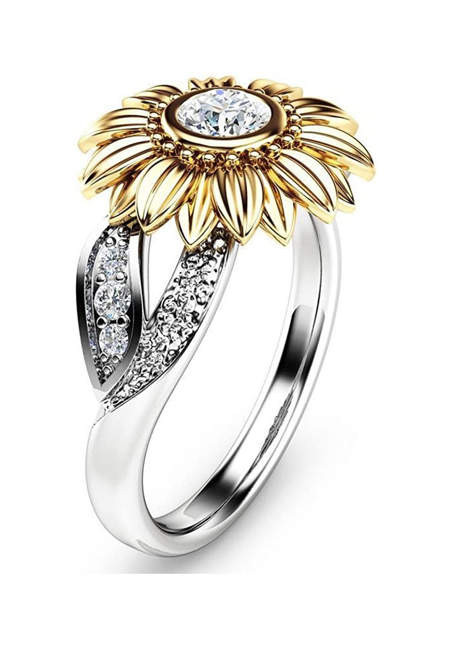 Sunflower Ring Sterling Silver You are My Sunshine Sunflower Statement Ring with Cubic Zirconia Jewelry Gifts for Women $7.11...