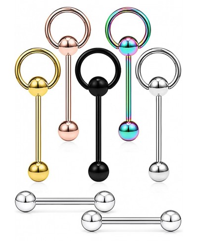 14G Tongue Rings Door Knocker Tongue Ring Surgical Steel Tongue Rings Body Piercing Jewelry for Women Men 7Pcs 16MM Mixcolour...