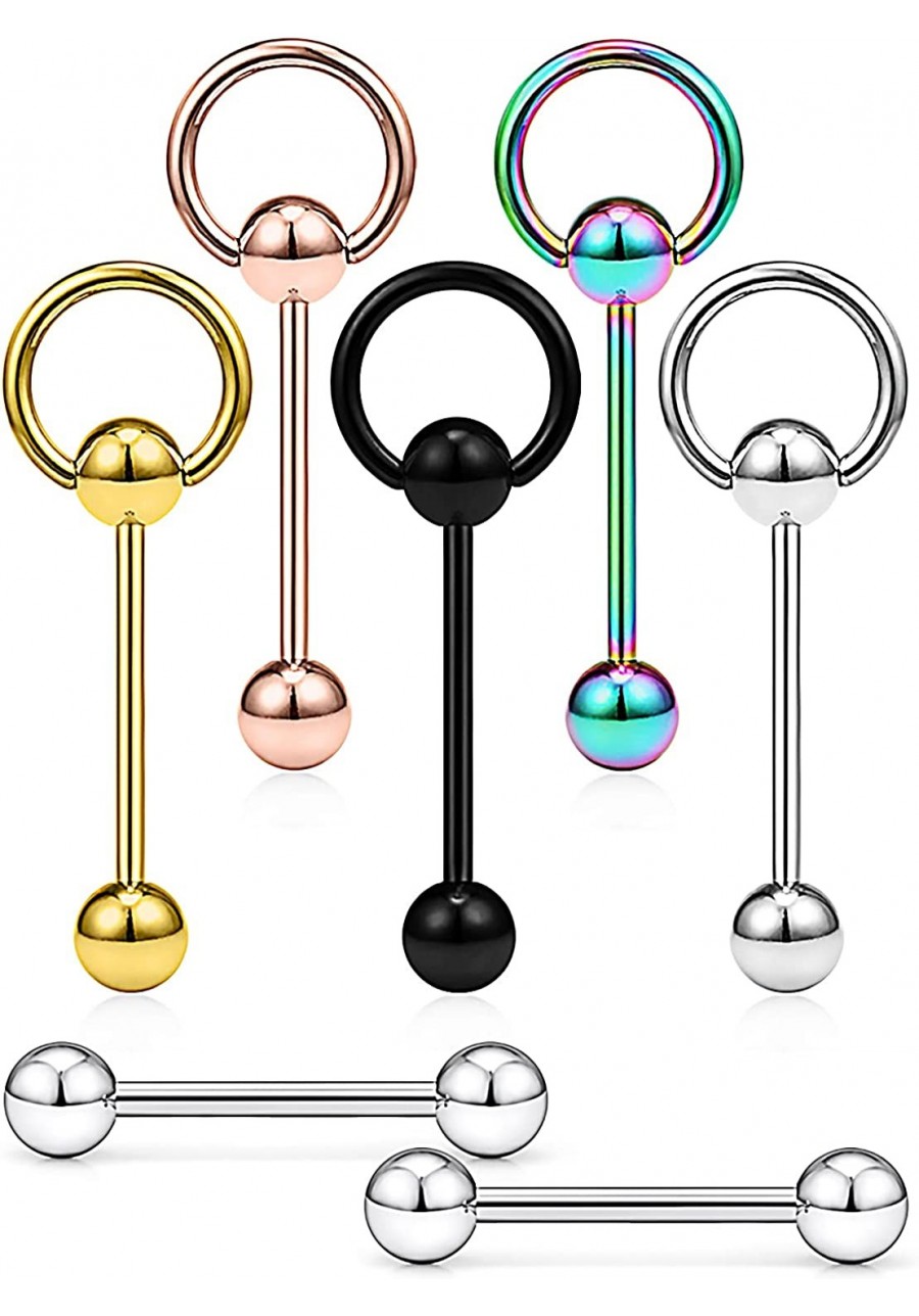 14G Tongue Rings Door Knocker Tongue Ring Surgical Steel Tongue Rings Body Piercing Jewelry for Women Men 7Pcs 16MM Mixcolour...