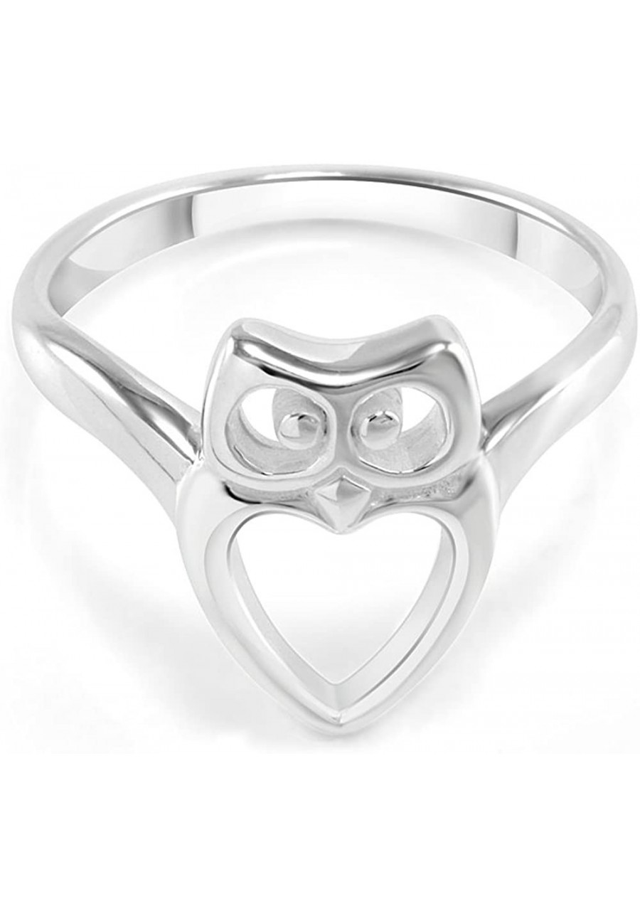 925 Sterling Silver Heart Shaped Owl Bird Ring $17.29 Bands