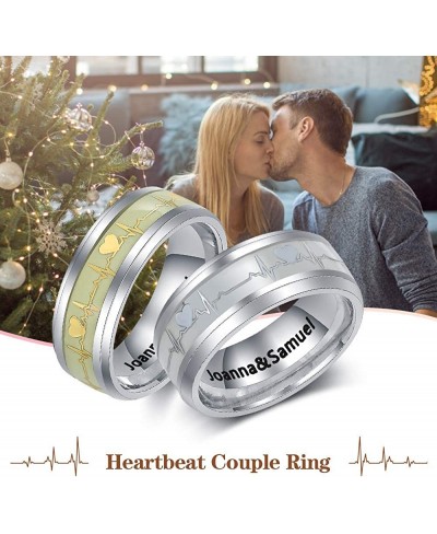 Personalized Couples Rings Set for Him and Her Promise Rings for Couples Engraving Luminous Ring Stainless Steel Engagement R...