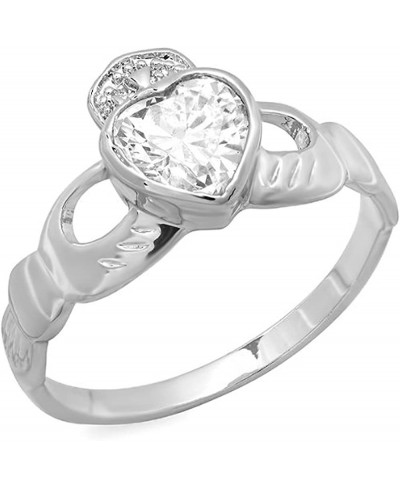 Platinum Plated Ladies Heart Shape CZ Irish Friendship and Love Band Claddagh Ring Size 7 $27.46 Bands