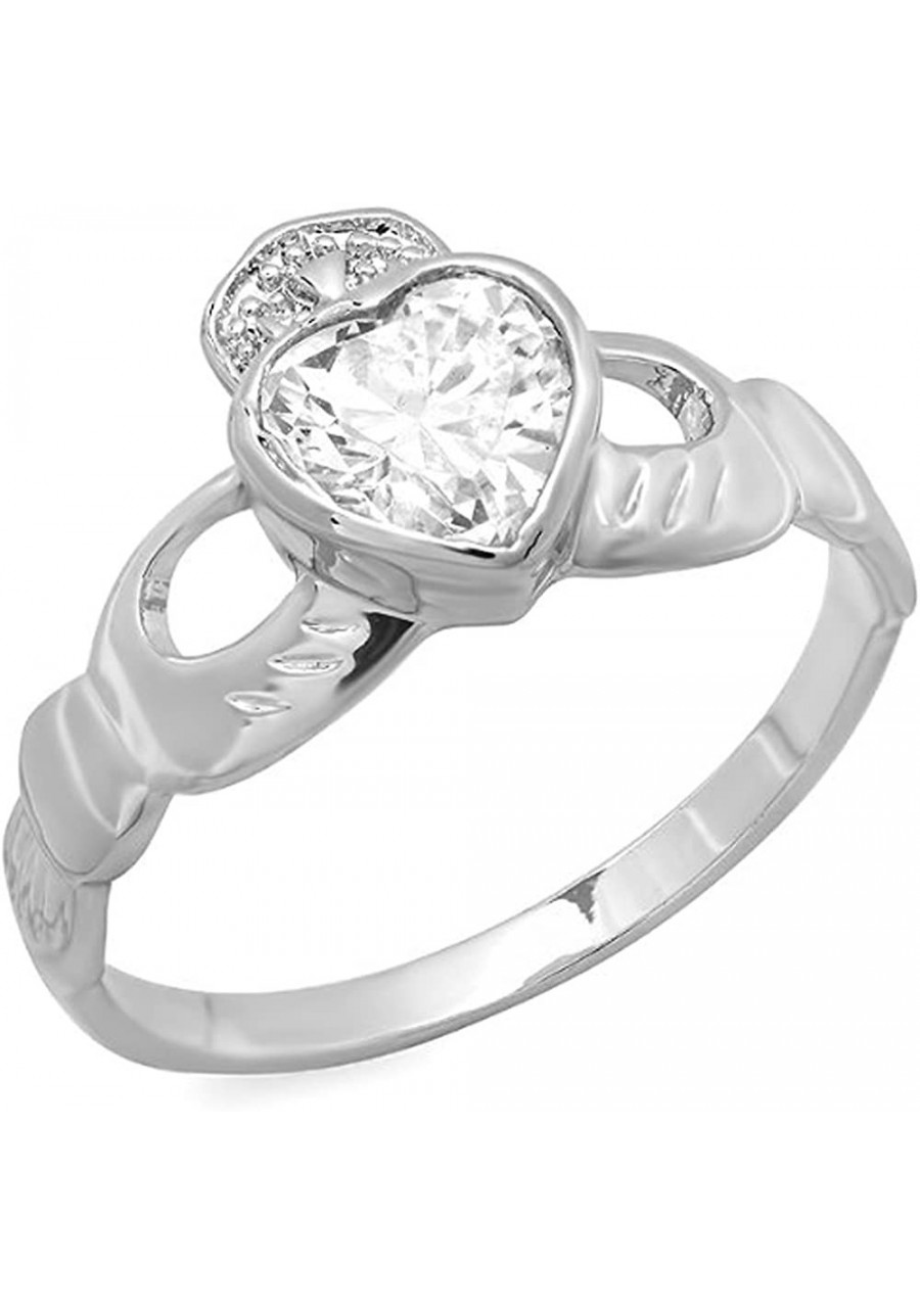 Platinum Plated Ladies Heart Shape CZ Irish Friendship and Love Band Claddagh Ring Size 7 $27.46 Bands