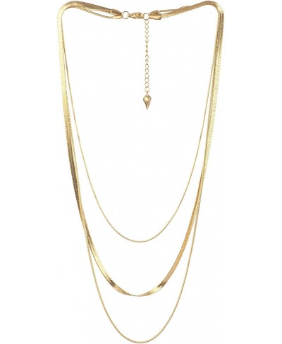 Herringbone Chain Layered Necklace 3mm Layering Chain Long Choker Necklace 18K Gold Dainty Chain Necklaces for Women $17.00 C...