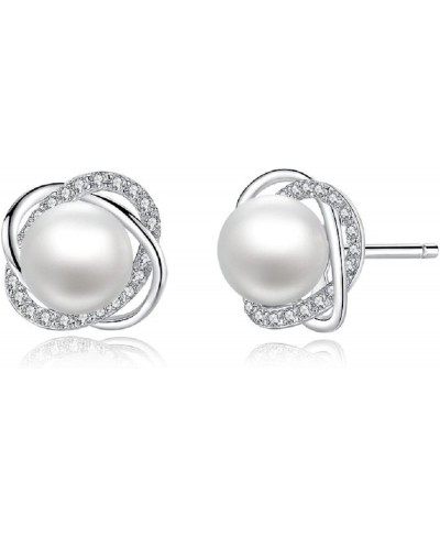 Sterling Silver Freshwater Cultured Pearl and Cubic Zirconia Spiral Stud Earrings $12.38 Stud