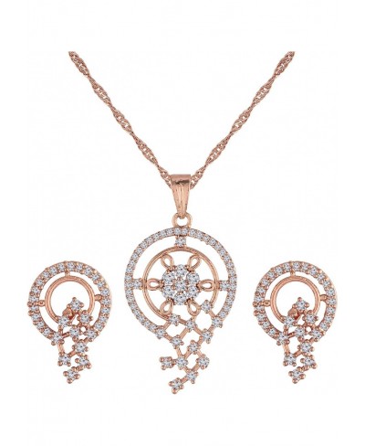 18k Rose Gold Plated Indian Wedding Bollywood Glittering Cubic Zirconia Chain Pendent Necklace Set for Women (CH42-5-8) $17.7...