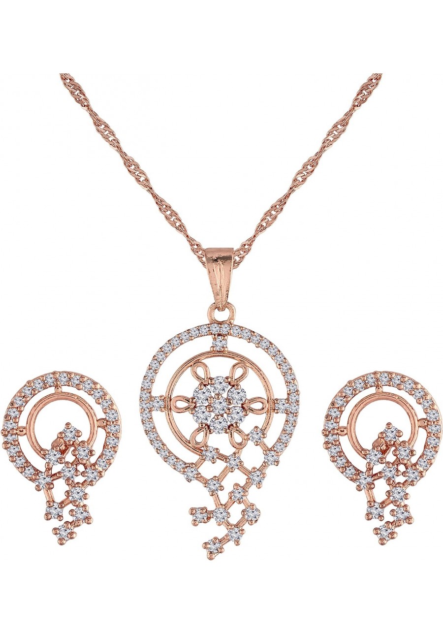 18k Rose Gold Plated Indian Wedding Bollywood Glittering Cubic Zirconia Chain Pendent Necklace Set for Women (CH42-5-8) $17.7...