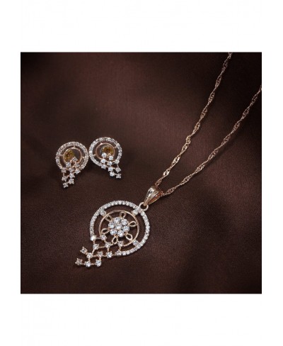 18k Rose Gold Plated Indian Wedding Bollywood Glittering Cubic Zirconia Chain Pendent Necklace Set for Women (CH42-5-8) $17.7...