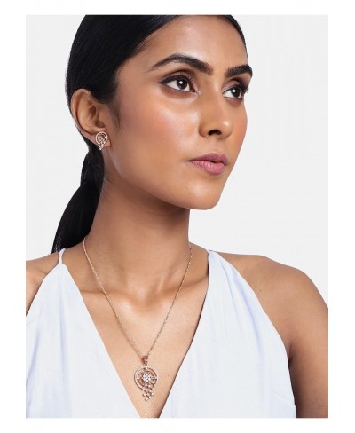 18k Rose Gold Plated Indian Wedding Bollywood Glittering Cubic Zirconia Chain Pendent Necklace Set for Women (CH42-5-8) $17.7...