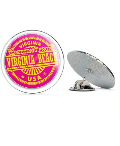 Virginia Beach Greeting Label Round Metal 0.75" Lapel Pin Hat Shirt Pin Tie Tack Pinback $11.29 Brooches & Pins