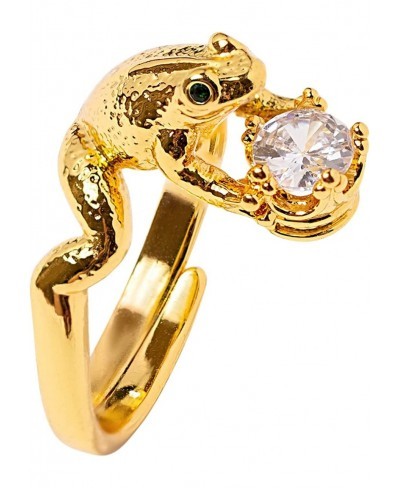 Frog Engagement Promise Cute Adjustable Funky Toad Statement Cocktail Crown Ring with CZ Stones for Women $35.36 Engagement R...