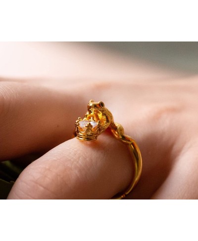 Frog Engagement Promise Cute Adjustable Funky Toad Statement Cocktail Crown Ring with CZ Stones for Women $35.36 Engagement R...