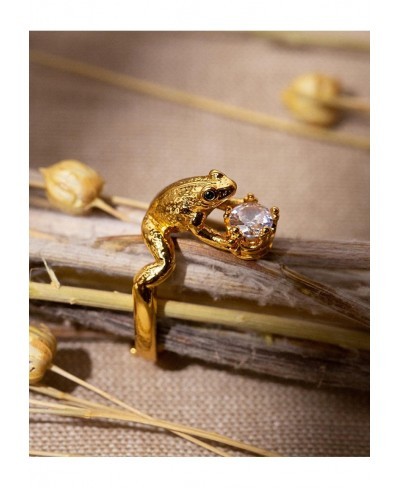 Frog Engagement Promise Cute Adjustable Funky Toad Statement Cocktail Crown Ring with CZ Stones for Women $35.36 Engagement R...