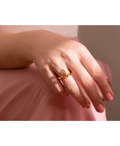 Frog Engagement Promise Cute Adjustable Funky Toad Statement Cocktail Crown Ring with CZ Stones for Women $35.36 Engagement R...