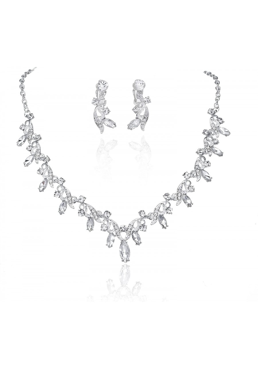 Bride Wedding Necklaces Jewelry Set Silver Bridal Crystal Pendant Necklace Earring Sets for Women and Girls $13.12 Jewelry Sets