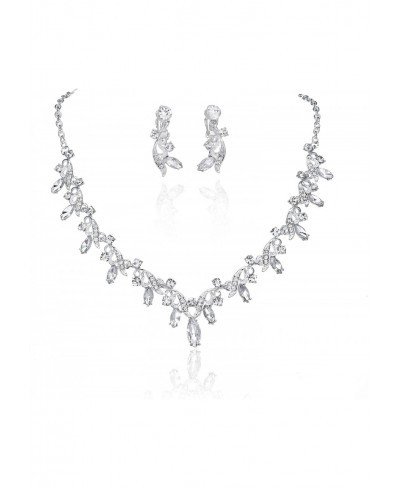 Bride Wedding Necklaces Jewelry Set Silver Bridal Crystal Pendant Necklace Earring Sets for Women and Girls $13.12 Jewelry Sets