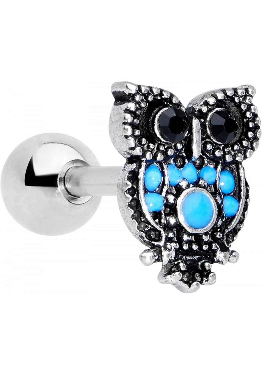 16G Womens Stainless Steel Ornate Blue Orb Owl Cartilage Earring Helix Tragus Jewelry 1/4 $17.94 Piercing Jewelry