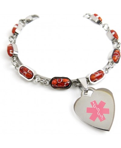 Pre-Engraved & Customized Narcolepsy Charm Medical Bracelet Red Millefiori Glass Pink $35.77 Identification
