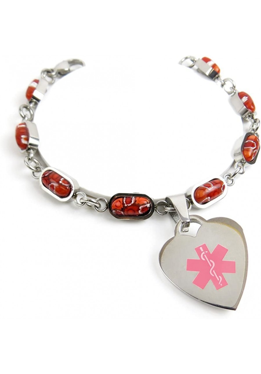 Pre-Engraved & Customized Narcolepsy Charm Medical Bracelet Red Millefiori Glass Pink $35.77 Identification