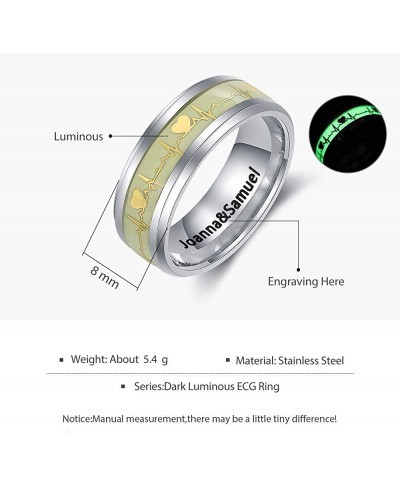 Personalized Couples Rings Set for Him and Her Promise Rings for Couples Engraving Luminous Ring Stainless Steel Engagement R...