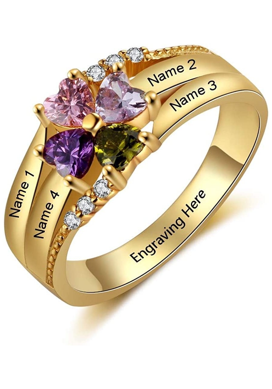 Mothers Rings with 4 Birthstones Personalized Rings for Women Mother Day Ring Custom 4 Names Mother Rings for Family Grandmot...