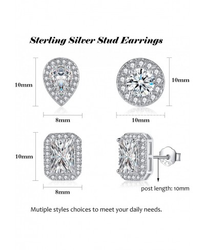 Sterling Silver Stud Earrings for Women Girls Round Square Teardrop Cut Cubic Zirconia Simulated Diamond Halo Stud Earrings S...