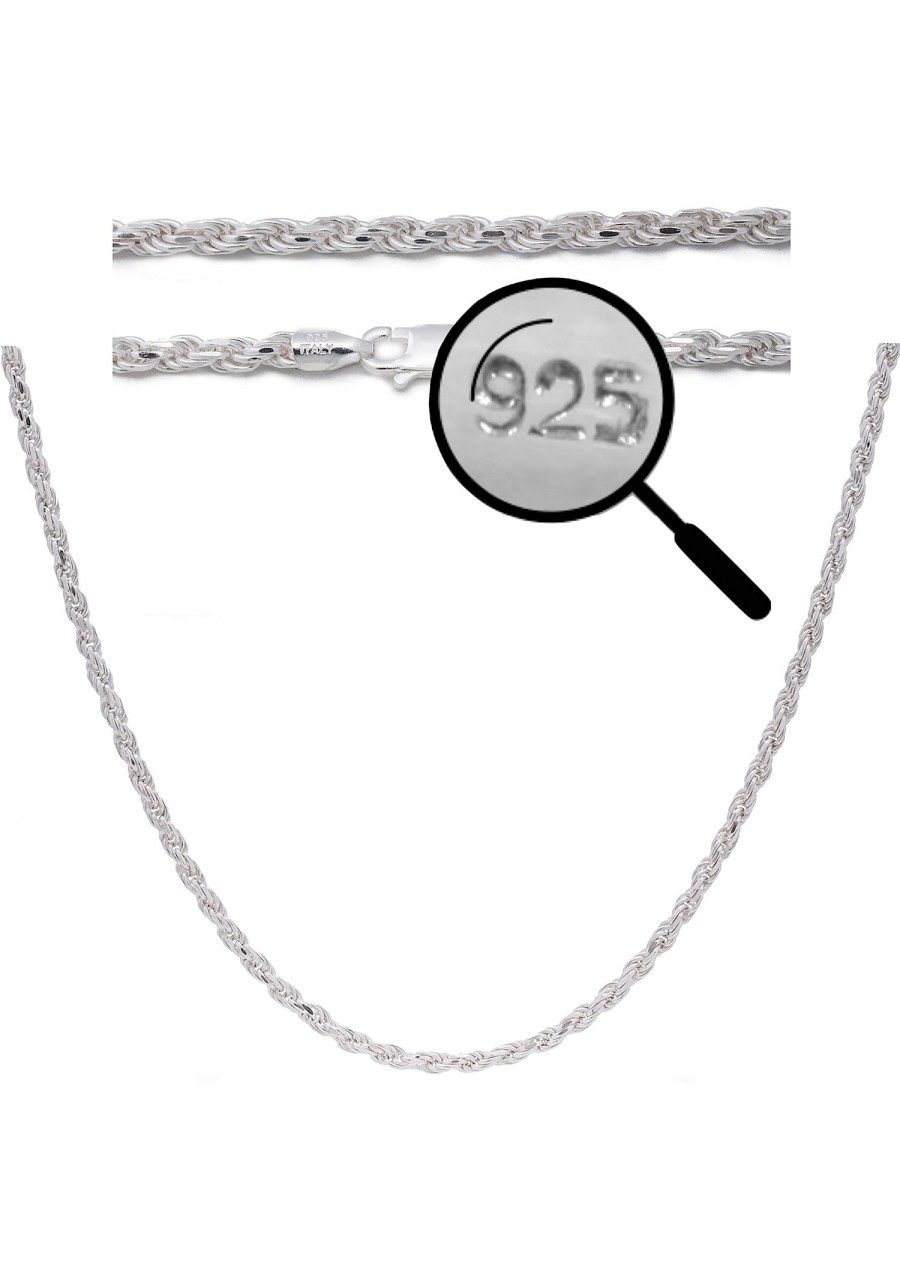 Real Solid 925 Sterling Silver Chain - Men's Women's 3mm Silver Rope Chain - 18-30" Made in Italy $43.00 Chains