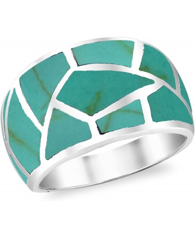 Paving Pavement Pattern Simulated Green Turquoise Inlay .925 Sterling Silver Ring $20.80 Bands