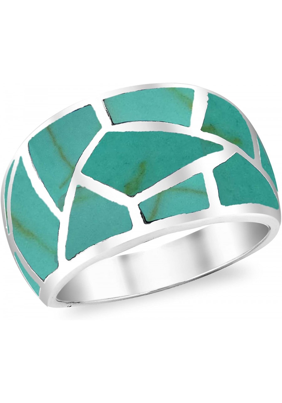 Paving Pavement Pattern Simulated Green Turquoise Inlay .925 Sterling Silver Ring $20.80 Bands