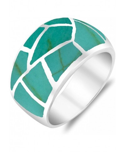 Paving Pavement Pattern Simulated Green Turquoise Inlay .925 Sterling Silver Ring $20.80 Bands