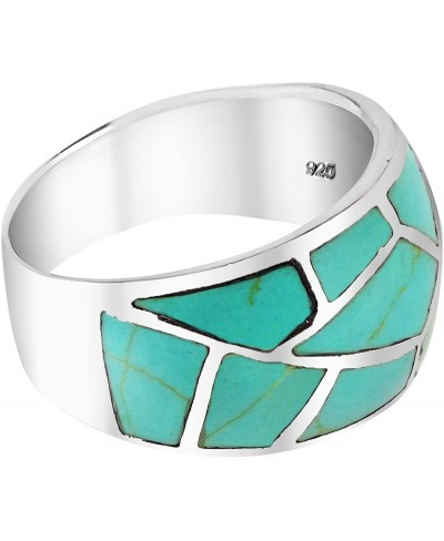 Paving Pavement Pattern Simulated Green Turquoise Inlay .925 Sterling Silver Ring $20.80 Bands