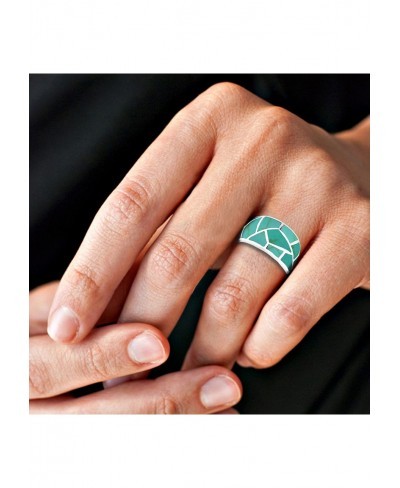 Paving Pavement Pattern Simulated Green Turquoise Inlay .925 Sterling Silver Ring $20.80 Bands