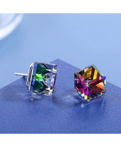 Cube Austrian Crystal Drop Stud Earrings for Women Fashion S925 Sterling Silver Hypoallergenic Jewelry $17.88 Stud