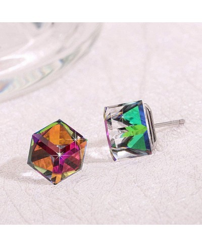 Cube Austrian Crystal Drop Stud Earrings for Women Fashion S925 Sterling Silver Hypoallergenic Jewelry $17.88 Stud